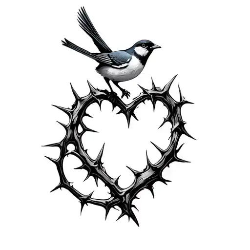 thorns in shape of heart with sparrow tattoo design idea