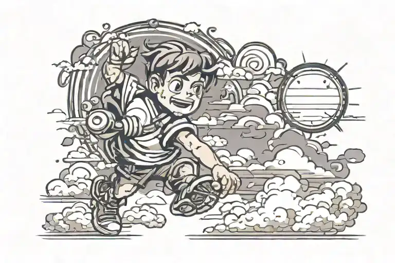 A boy pushes dark clouds aside and a bright sun appears tattoo design idea