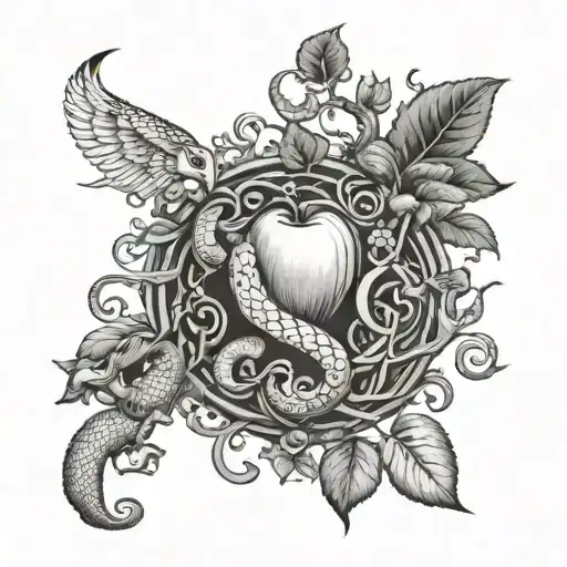 apple and snake , Adam and Eve tree of life tattoo design idea