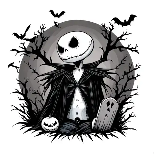 Jack Skellington in a graveyard. With Hocus Pocus tattoo design idea