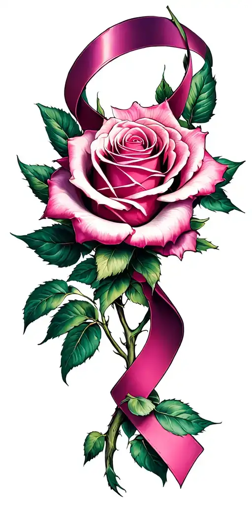 Rose And Cancer Ribbon laced into skin tattoo design idea