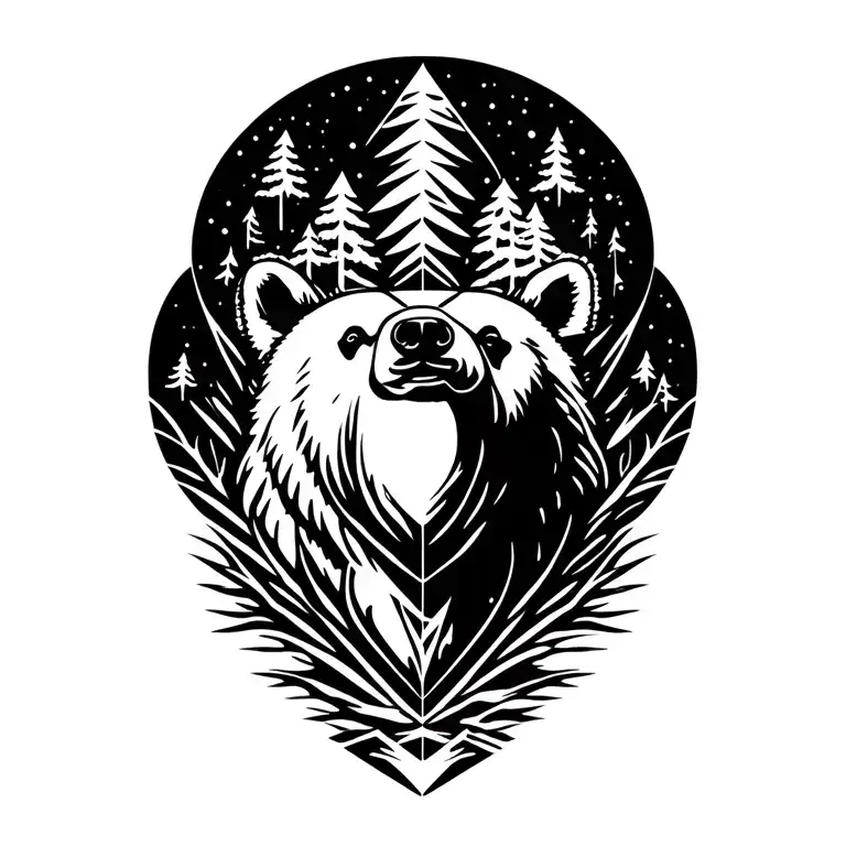 simple polar bear in the woods tattoo design idea