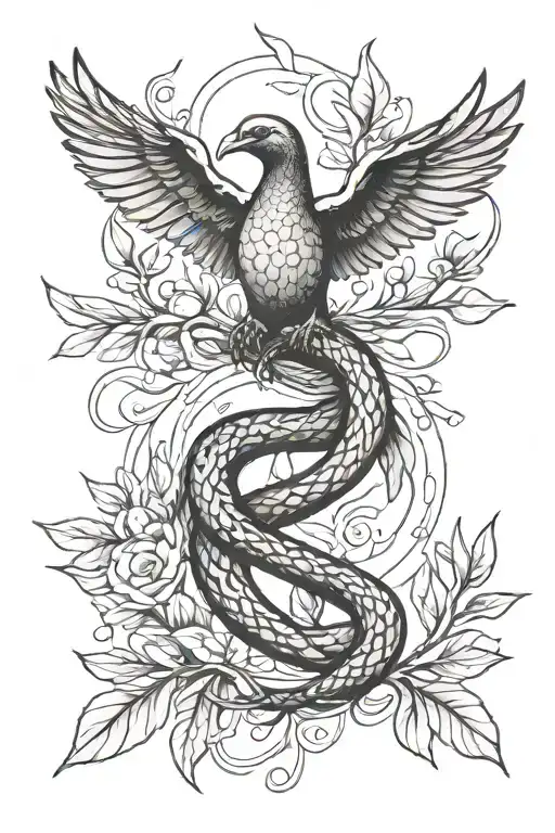 snake and dove carrying an olive branch tattoo design idea