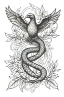 snake and dove carrying an olive branch tattoo design idea