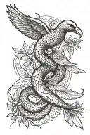 snake and dove carrying an olive branch tattoo design idea
