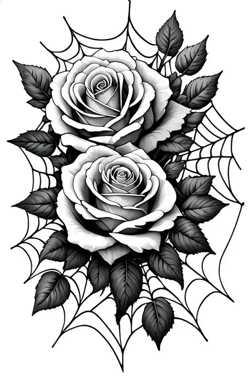 roses and spider webs surrounding tattoo design idea