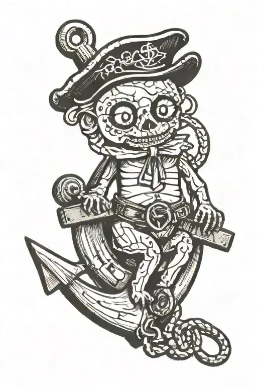 voodoo doll sitting on ship anchor design tattoo design idea