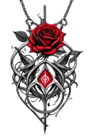 lucifer sigil necklace wrapped with red rose tattoo design idea