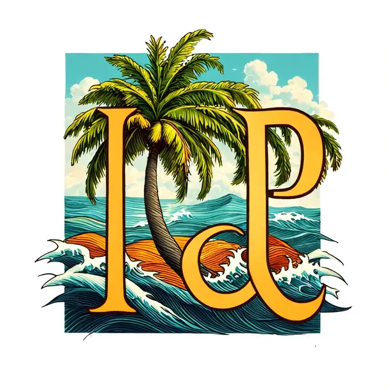 palm tree WAVE SMALL initials BDP tattoo design idea