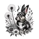 dandelions and dog and fire and rabbit and flowers tattoo sleeve  tattoo design idea