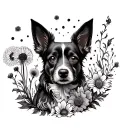 dandelions and dog and fire and rabbit and flowers tattoo sleeve  tattoo design idea