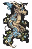 smokey dragon with small blue flowers growing tattoo design idea