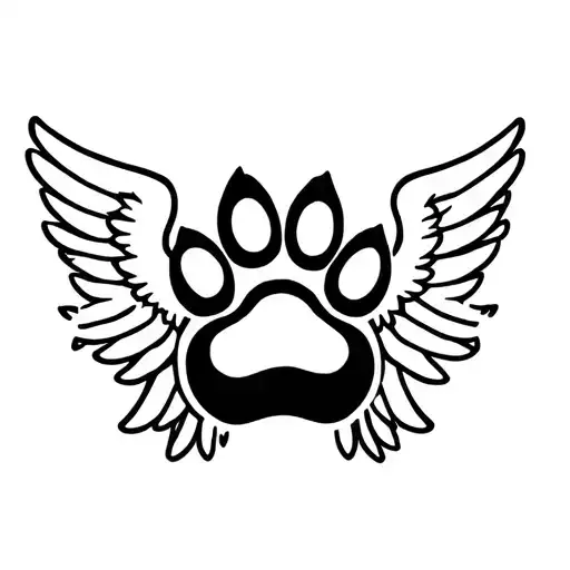 dog paw with angel wings tattoo design idea