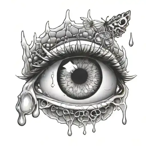 realistic eye with honey comb got the eyeballs bleeding Honey tears tattoo design idea