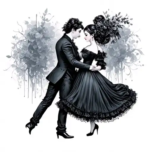 Victorian gothic couple dancing together tattoo design idea