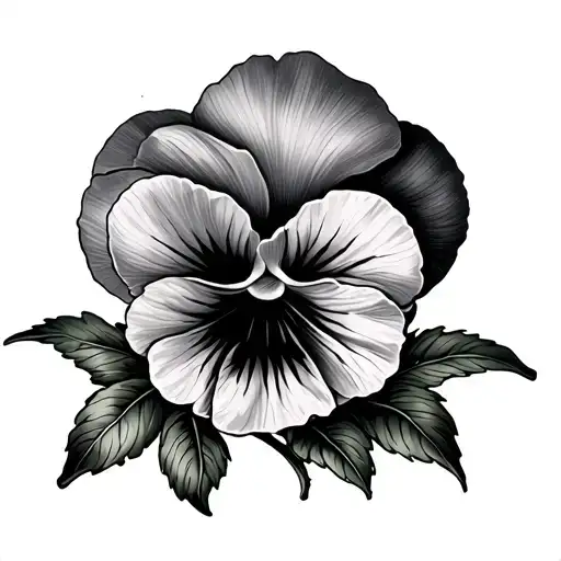 a graceful freehand tattoo of a pansy blooming. it may have one, two or three flowers and leaves tattoo design idea