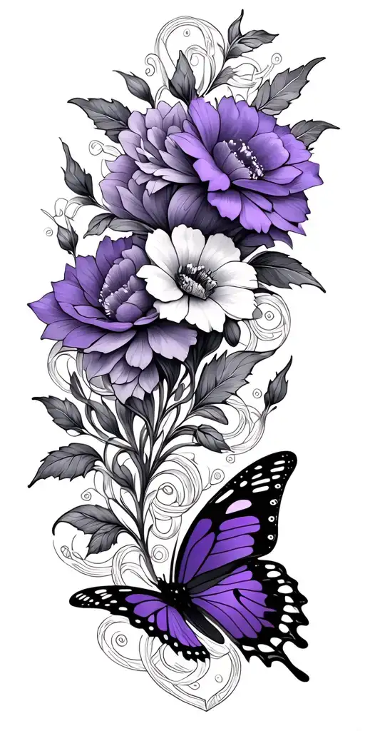 floral, butterfly, celtic knot, purple accent tattoo design idea