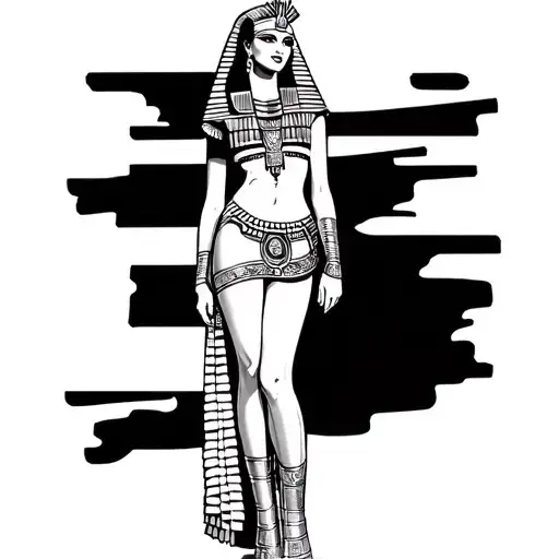 cleopatra pin up in Egyptian outfit standing tattoo design idea
