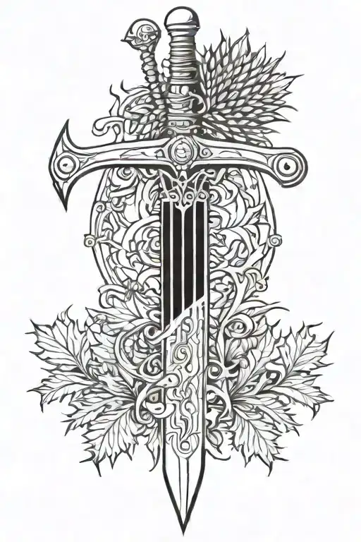 Scottish, claymore sword, thistle tattoo design idea