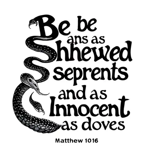 Matthew 10:16, Bible Be as shrewd as serpents and as innocent as doves. be as manipulative as innocent with horror font tattoo design idea