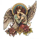 angels guiding souls tattoo design idea