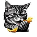 fat cat eating chips tattoo design idea