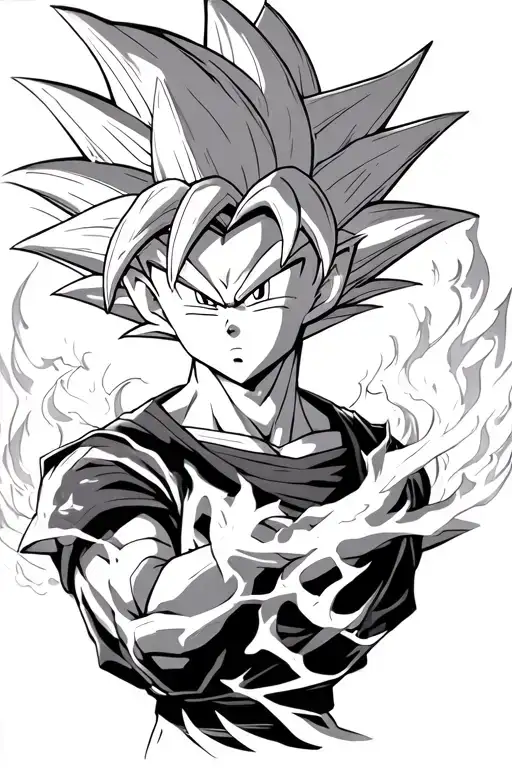 goku in ultra instinct form with flowing aura with a dash of color to it just like the anime  tattoo design idea