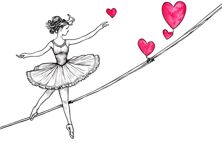 ballerina on a tightrope walker juggling a heart tattoo design idea