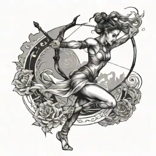 female contemporary dancer with a female compound archer tattoo design idea