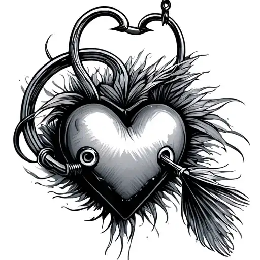 fishing hook thats hocked a heart tattoo design idea