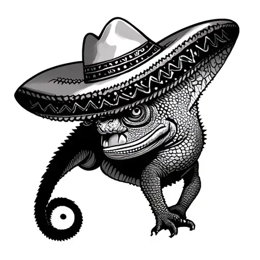 hispanic chameleon with mustache wearing a sonbrero tattoo design idea