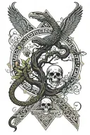 tree snake one pyramid black eagle waterfalls eyeball wheelchair sun, moon ,whale, dragon emersing, yinyang skull roses tattoo design idea
