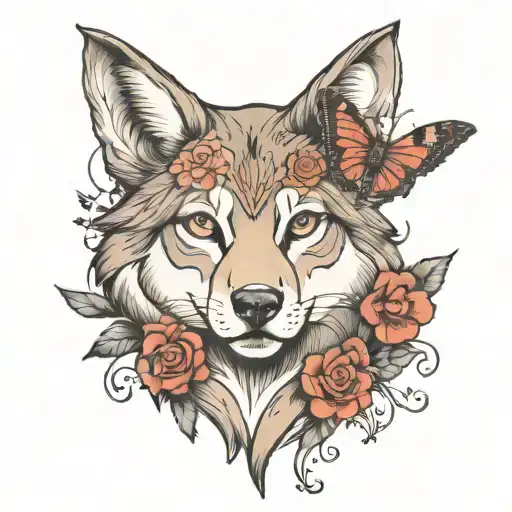 Chicano girl, wolf, butterfly's, tattoo design idea