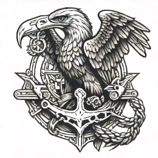 Eagle behind anchor holding with talons showing tattoo design idea