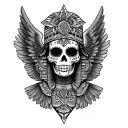 sugar skull wearing Aztec winged sphinx tattoo design idea