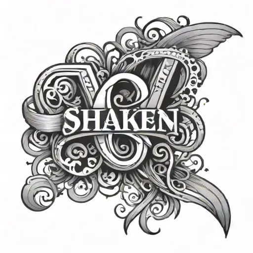 'shaken' in glassure typeface font, 'not' in capital letters, 'stirred' in a funky font and an epilepsy ribbon tattoo design idea