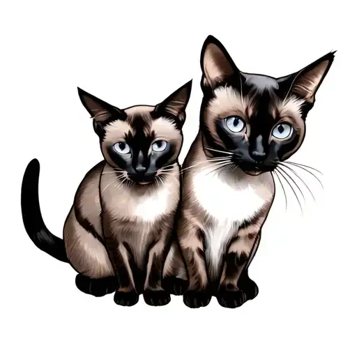back silhouettes of a siamese cat and a tortoiseshell cat sitting next to each other  tattoo design idea