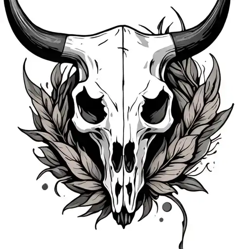 steer skull surrounded tattoo design idea