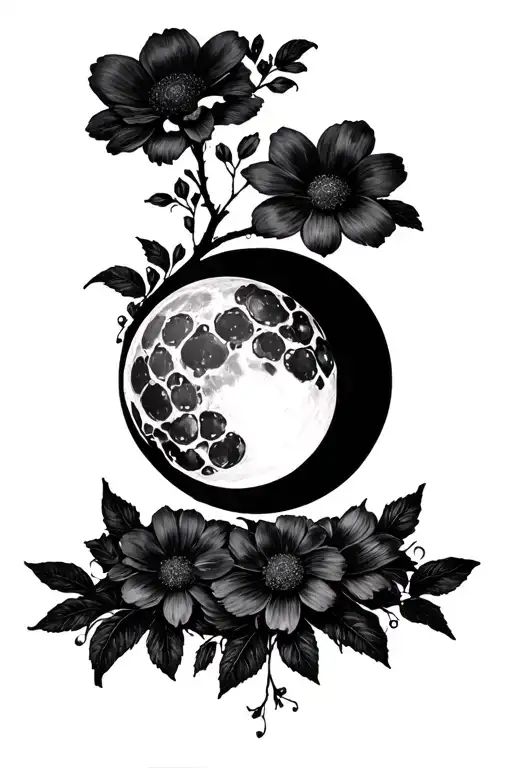 Pomegranate moon growth tree cosmos flowers tattoo design idea