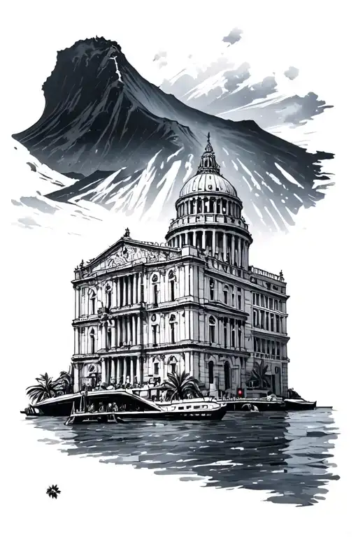 Naples with background Vesuvius tattoo design idea