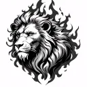 Prometheus lion fire surrounded tattoo design idea