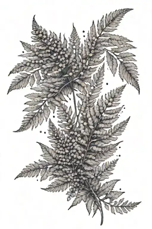 ferns and lavender flowers tattoo design idea
