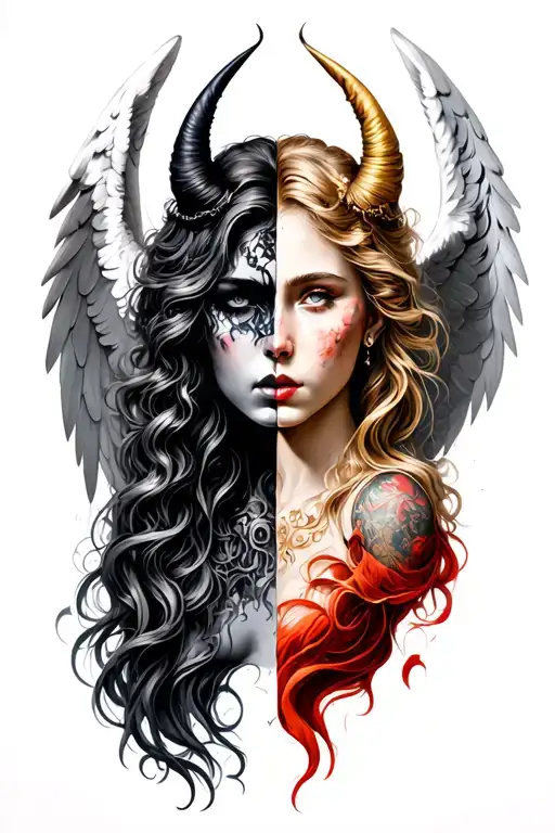 half angel and half demon tattoo design idea