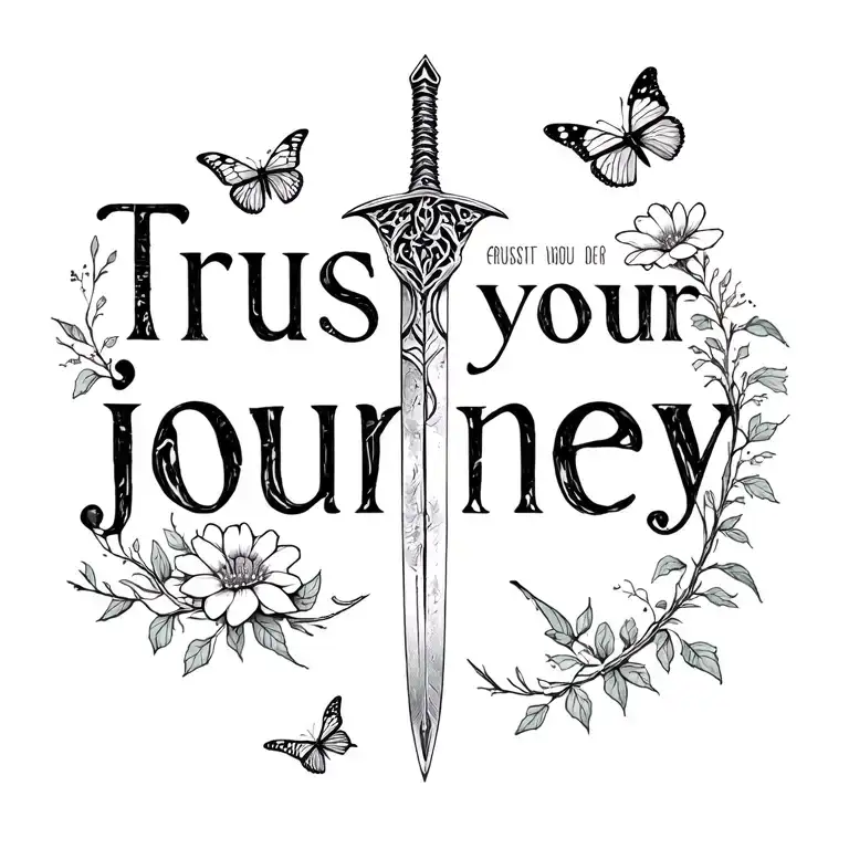 "Trust your journey " Flowers,Butterflies,vines,shark,dagger tattoo design idea