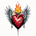 sacred heart with flames out top and Gothic wings spread tattoo design idea