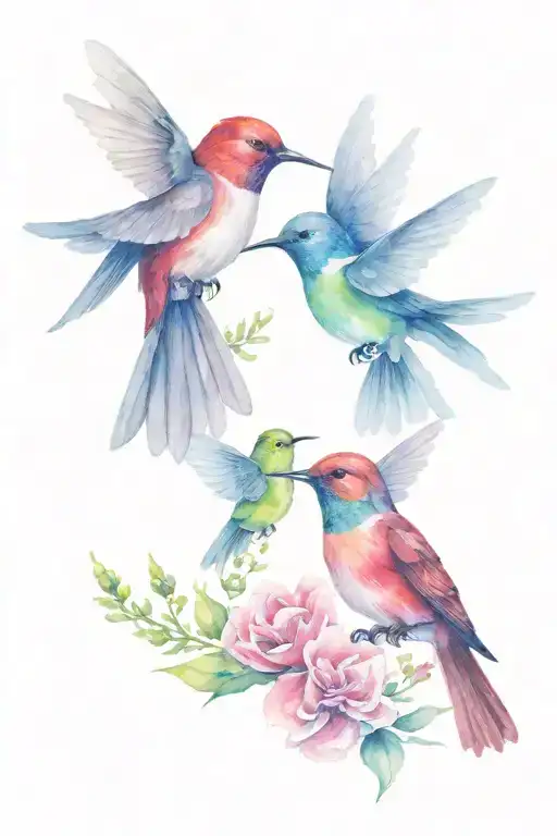 hummingbird cardinal touching each other tattoo design idea