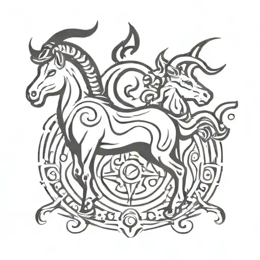 fire flame with zodiac signs leo, aries and Sagittarius incorpoted  tattoo design idea