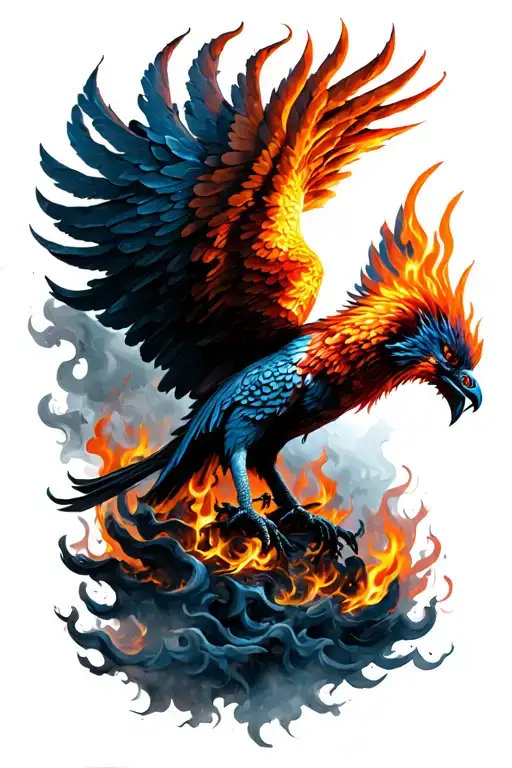 flaming phoenix rising from ashes tattoo design idea