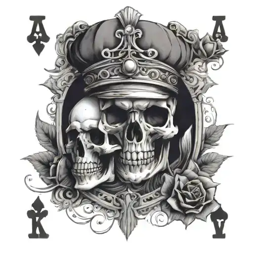 skull with roses in the eyes and a king and ace playing card tattoo design idea