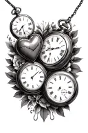 3 pocket watches and 1 heart pocket watch surrounded tattoo design idea